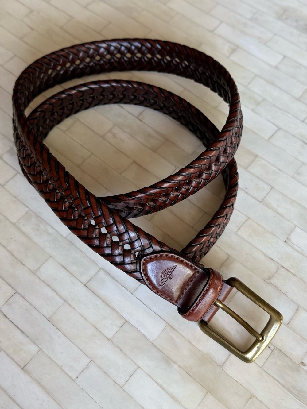 Dockers Men's Woven Braided Genuine Leather Belt - Brown brass buckle 36/90
